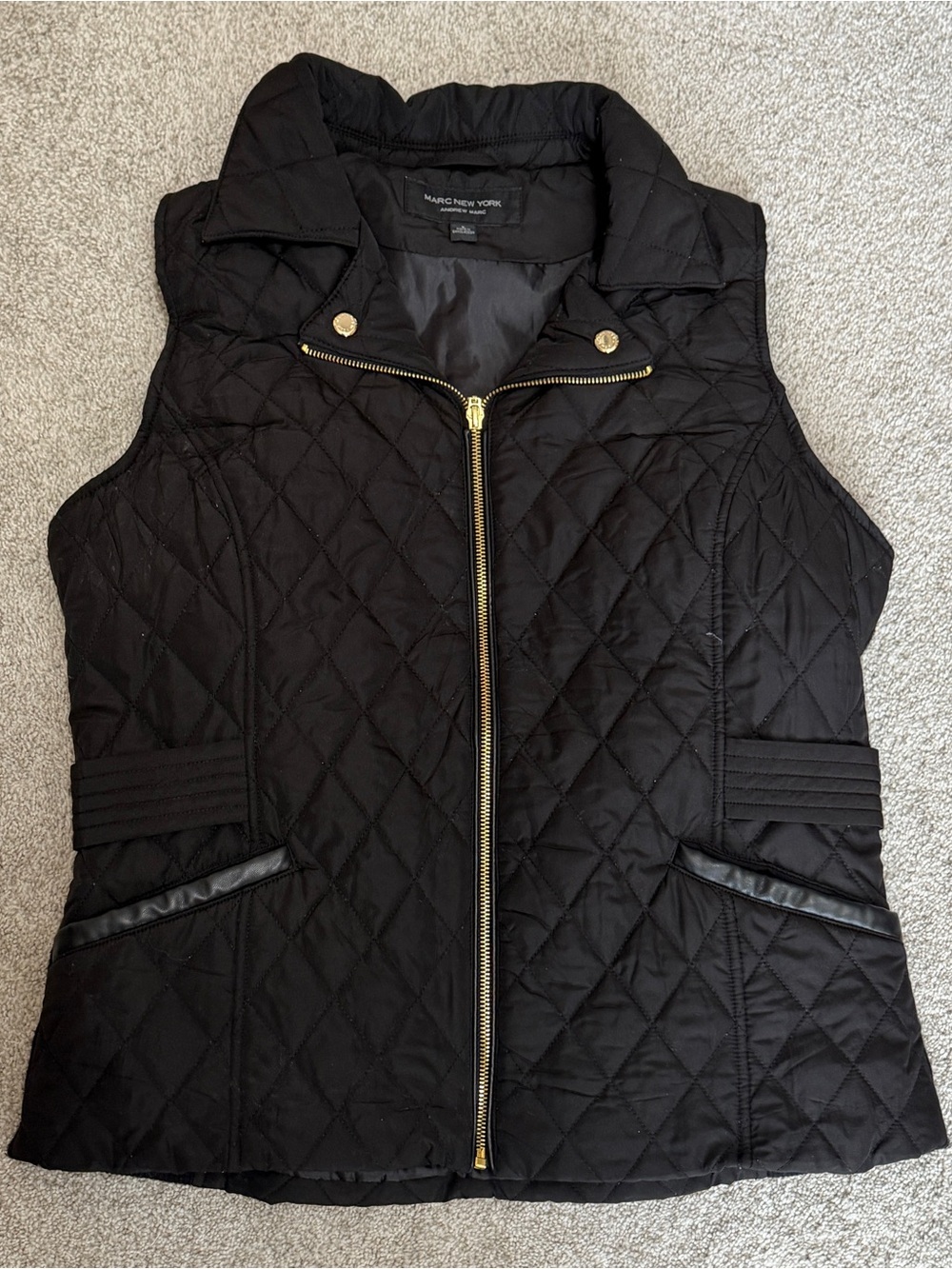 Marc New York Quilted Black Vest with Gold Hardware
